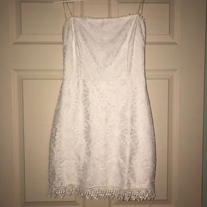 Lace strapless white dress